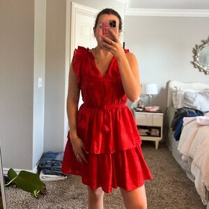 Chelsea and violet red roses ruffle dress